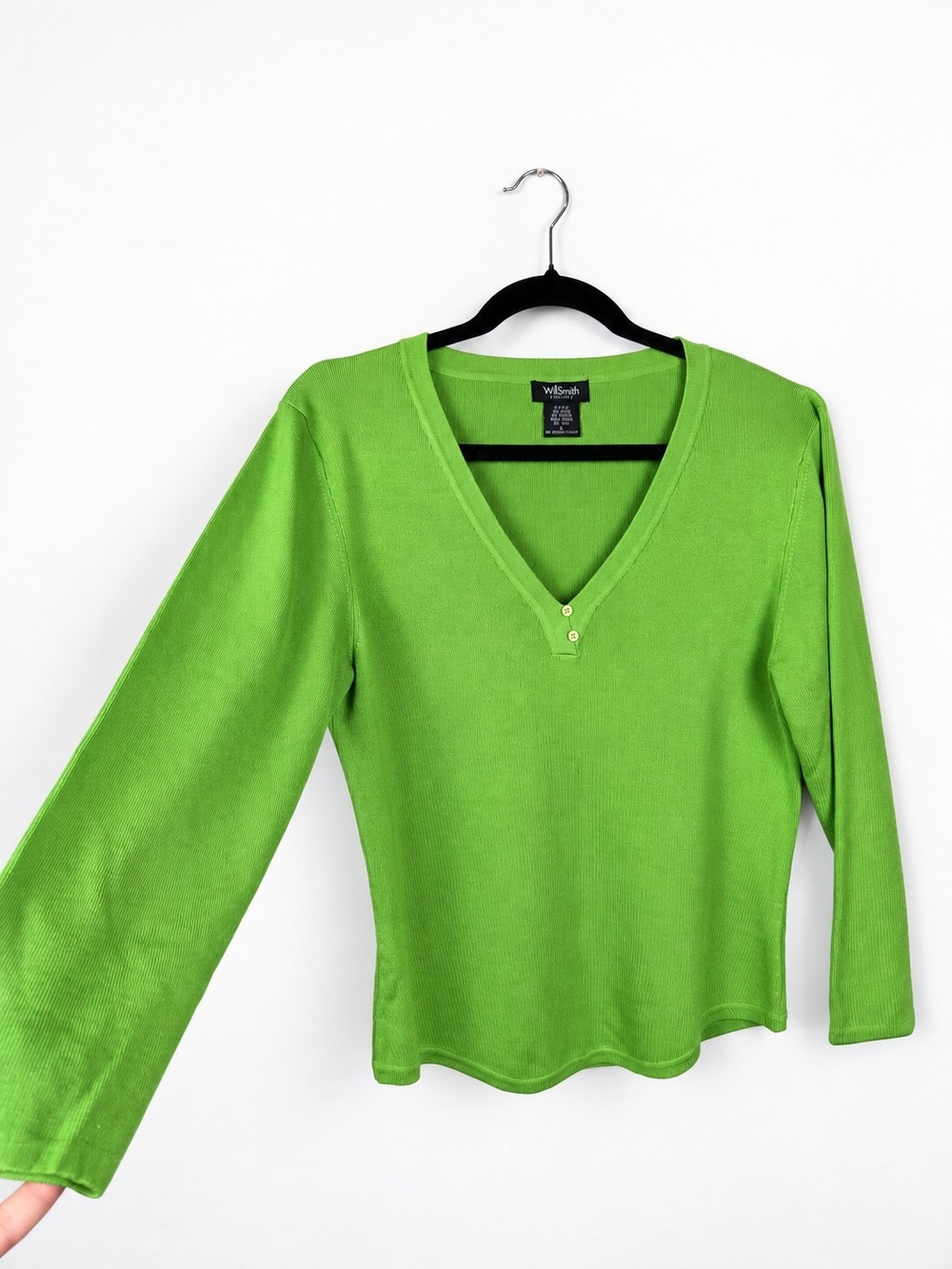 Willi Smith Silk Blend Lime Green V Neck Sweater Y2K Preppy Minimalist Size L